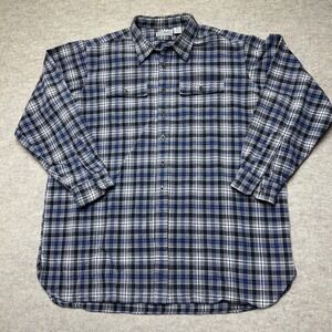 L.L. Bean Mens Tall Flannel Shirt Blue Black Plaid Button Up Long Sleeve XXLT